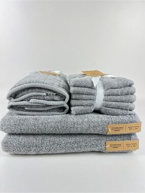 Common Thread Bamboo Bath Towel Set Medium Grey Eco Melange 9 Pc NEW